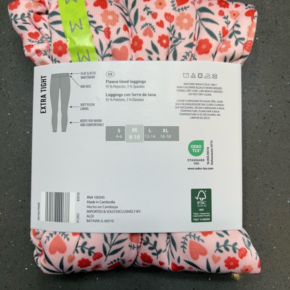 Serra Pink Floral Fleece Lined Leggings, size S and M - Picture 6 of 7